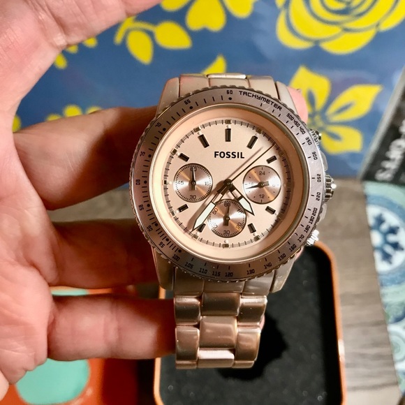 Modern Courier Chronograph Rose Gold-Tone Fossil Stainless Steel Watch - Picture 4 of 6